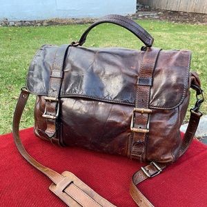 Frye Logan Leather Messenger Bag Briefbag Briefcase brown Cognac unisex